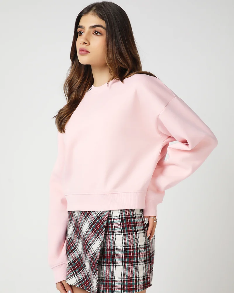 bewakoof Women's Pink Oversized Crop Sweatshirt